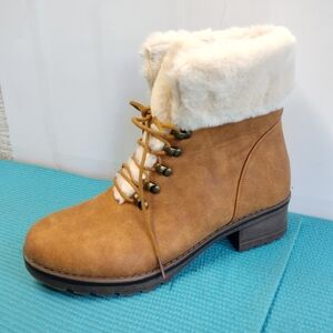 Alexis Bendel Women's Tan Faux Leather Sherpa Ankle Boots Booties 8.5